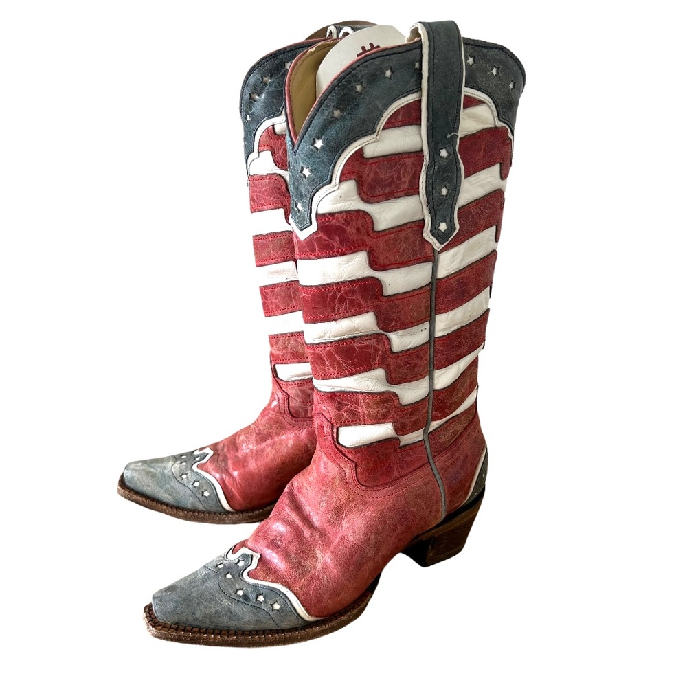 Corral Vintage Ladies USA Flag America Motif Leather Western Cowboy Boots